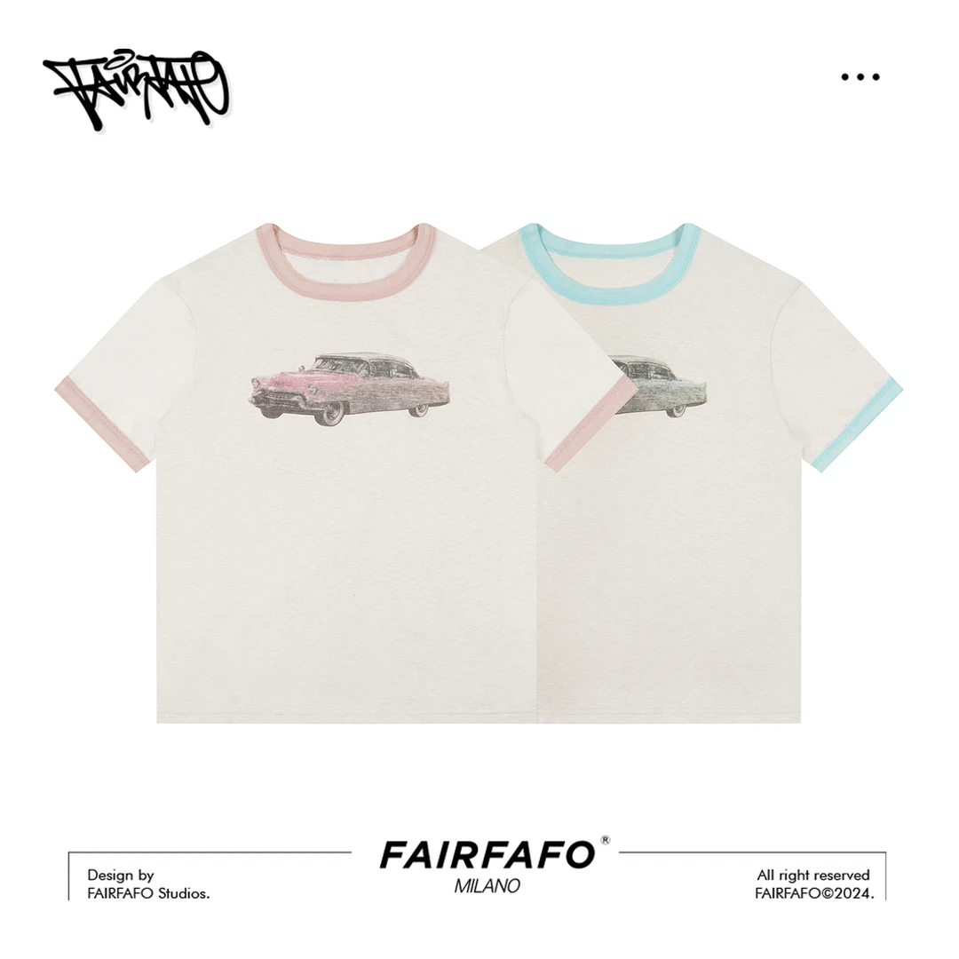 FAIRFAFO林肉肉【小汽车】时尚休闲夏季T恤女撞色短袖XG24DX610