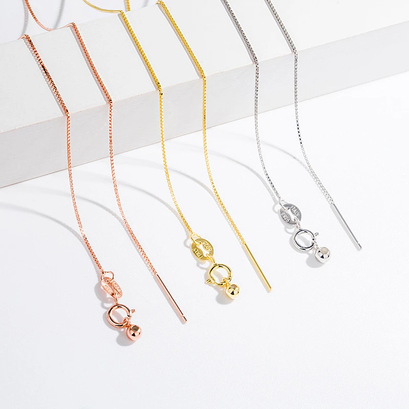 链子925银 通体银万能盒子链带针可调节穿珠纯银项链情人节礼物潮