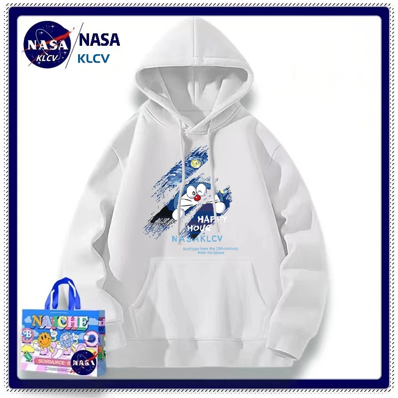 NASAKLCV联名春秋连帽卫衣男女同款时尚针织印花长袖美式潮牌运动