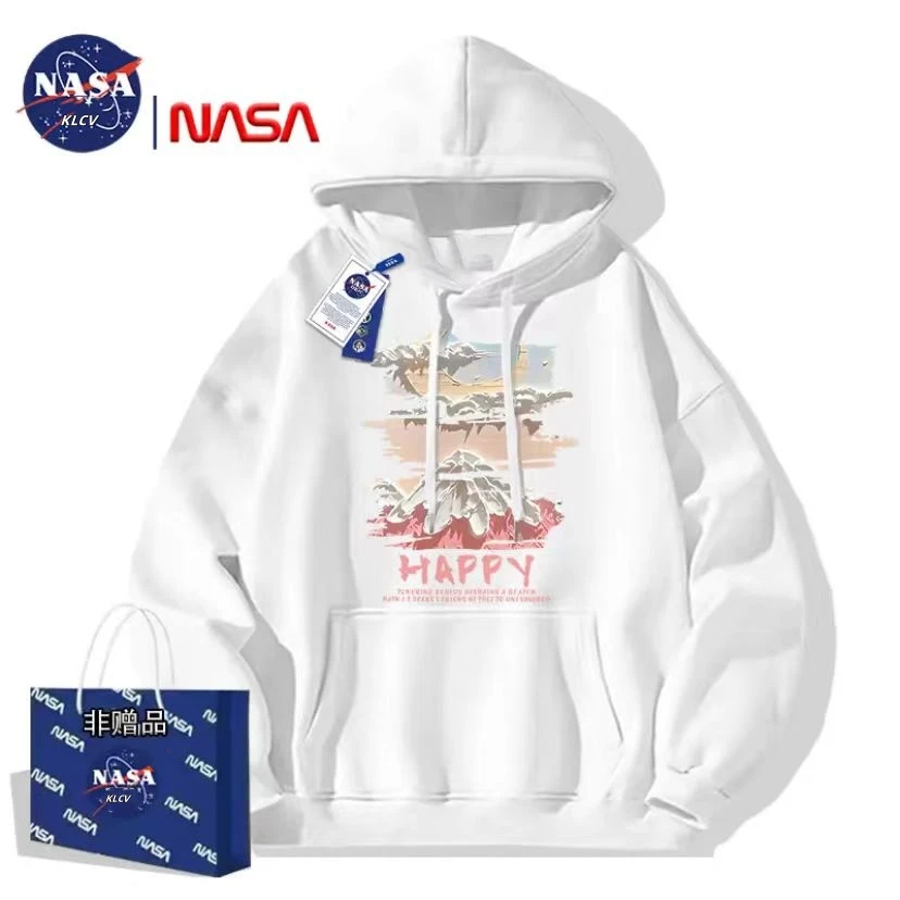 NASAKLCV联名春秋连帽卫衣时尚针织印花长袖美式情侣运动男款