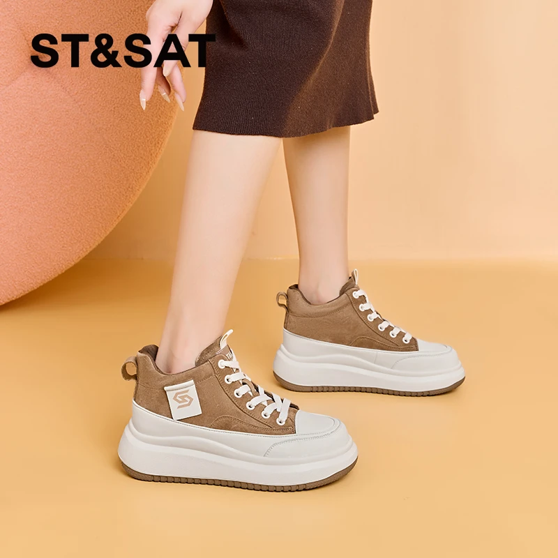 星期六厚底小个子高帮鞋女鞋2024冬季新款时尚百搭轻便休闲运动鞋