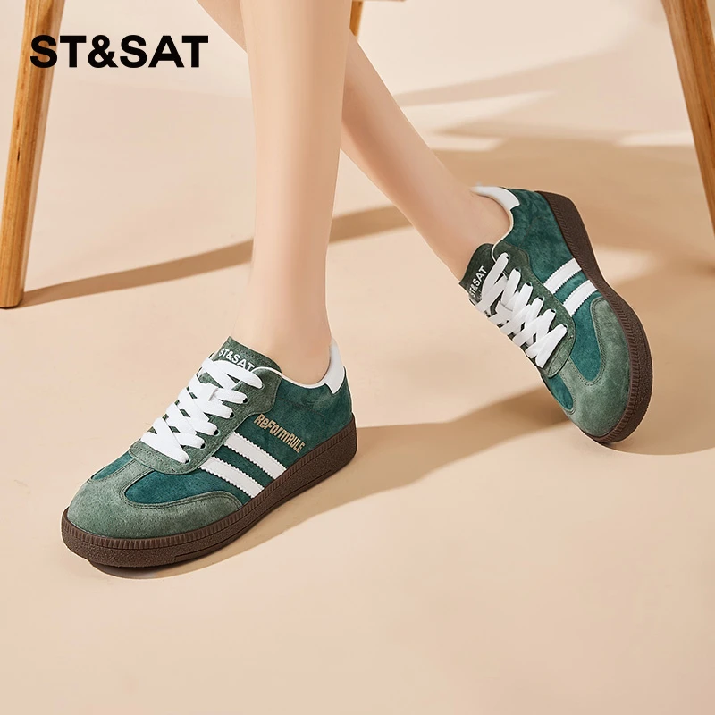 星期六/St&Sat绿色雅丹风运动鞋板鞋女轻便美式德训鞋经典女鞋子