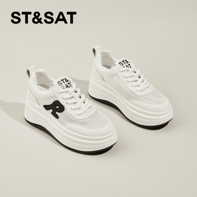 星期六小白鞋女2024新款夏季爆款百搭轻便厚底网面透气运动板鞋子