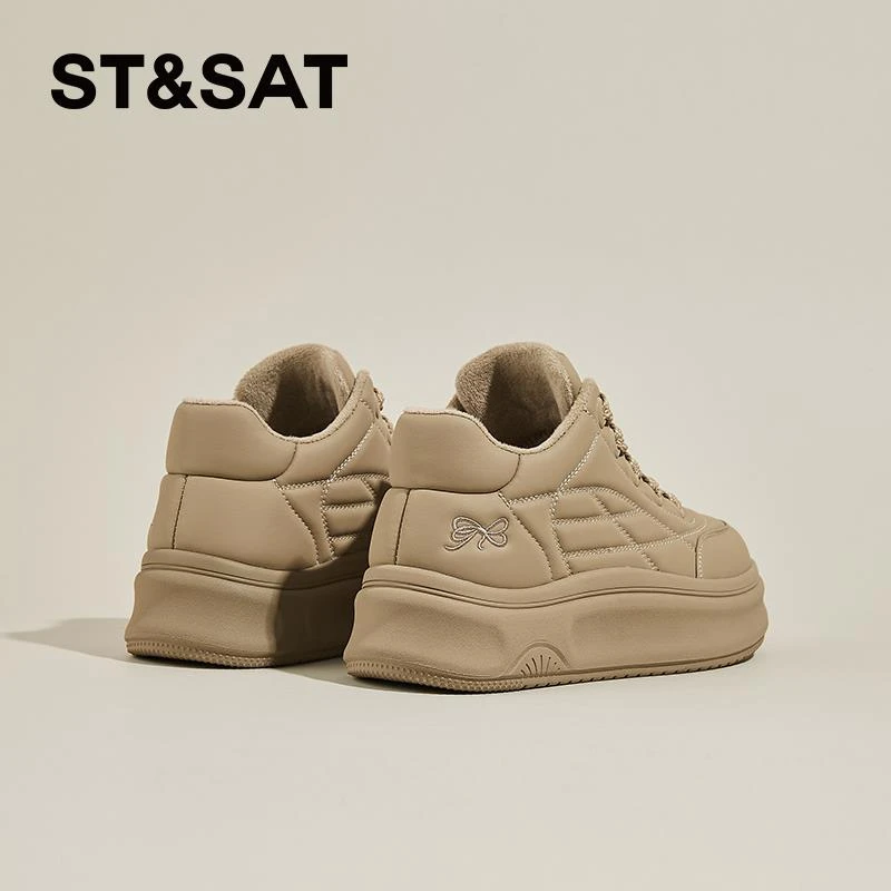 星期六厚底休闲鞋女鞋2024年冬季新款运动鞋保暖加绒棉鞋松糕板鞋