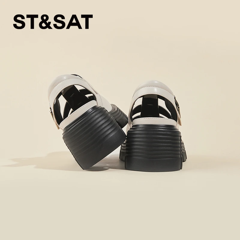 星期六/St&Sat厚底6.5CM罗马凉鞋女后空夏季镂空透气百搭猪笼鞋子