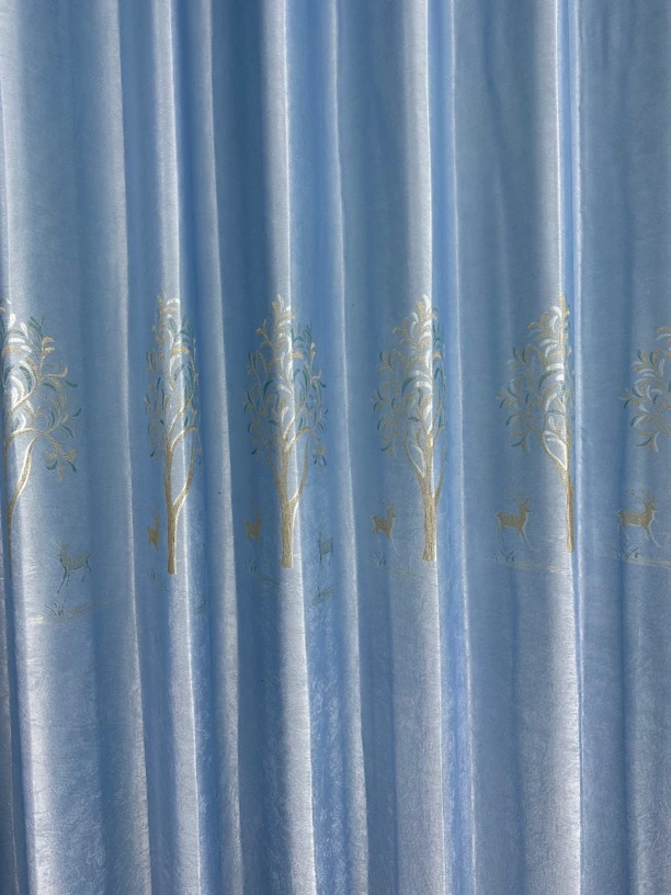 3米单片 2.7高 蓝色_一路有你 中式窗帘