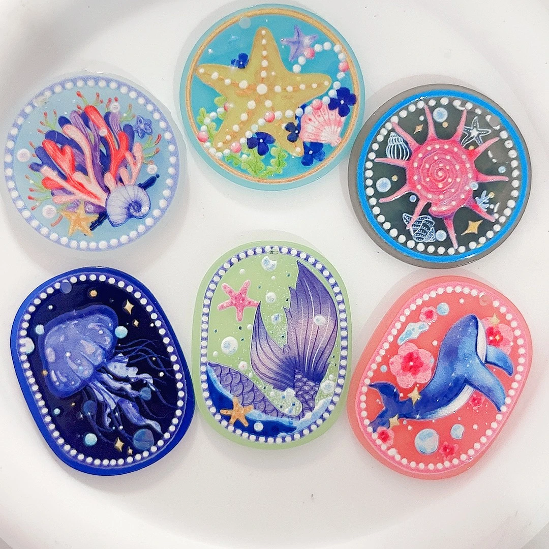 diy亚克力片片卡通花朵油画合集 钥匙扣胸针发夹发圈配件