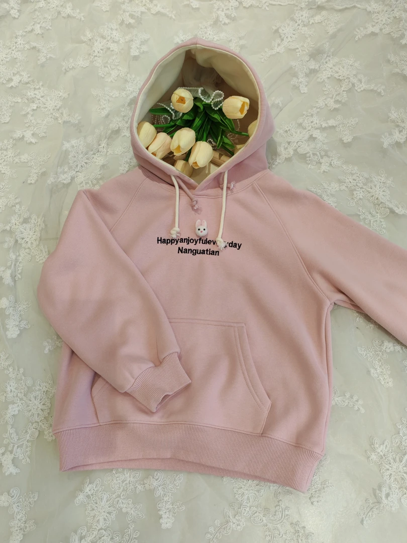 南2143冬季加绒小兔子耳朵连帽卫衣