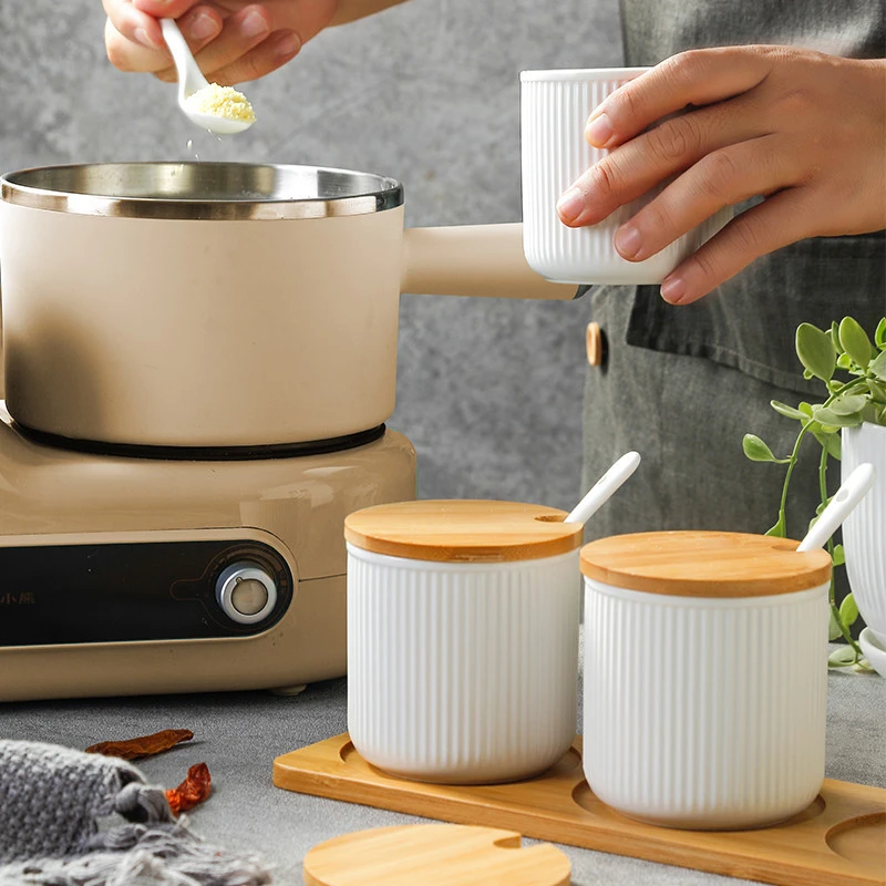 酒店餐厅同款莫兰迪色系家用陶瓷调味罐套装调味盒调料盒带盖