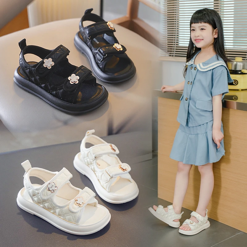 女童凉鞋2025年夏季新款小女孩中大童学生软底防滑百搭鞋子小孩潮