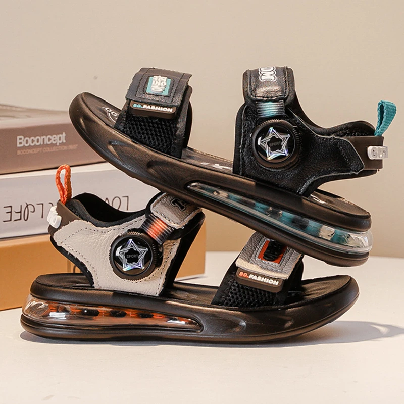 2025年夏季新款中大童软底防滑耐磨旋转凉鞋时尚男孩沙滩鞋子