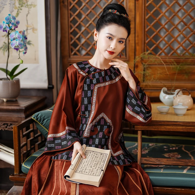 「绾青丝」  乐锦坊中式国风传统原创手工复古圆领长袖红云纱小上衣