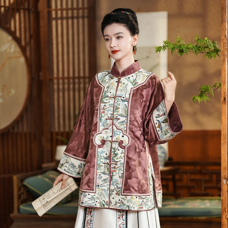 「四时长春」乐锦坊复古中国风重工人物刺绣日常手工对襟汉服小上衣