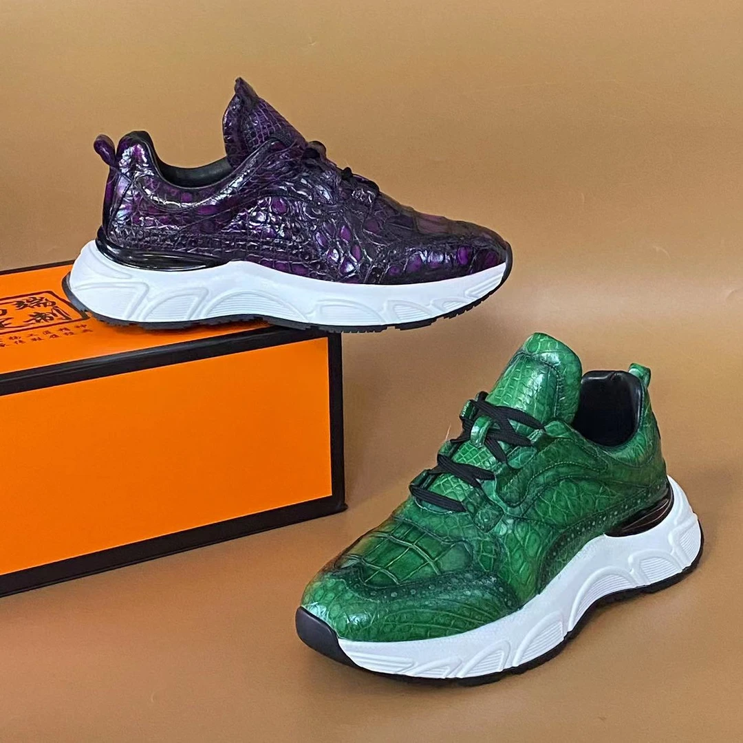 铭哥家高端新款鳄鱼皮休闲百搭潮流厚底透气舒适系带男鞋运动鞋