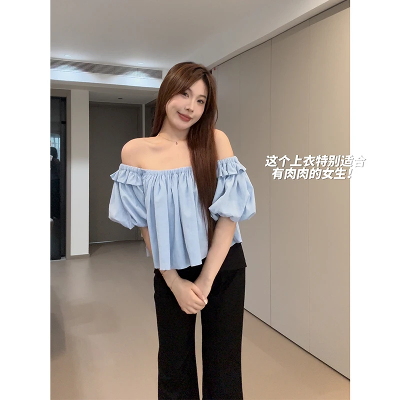 【年终大促 抢完即止】一字肩衬衫上衣夏设计感衬衣K424Y04635