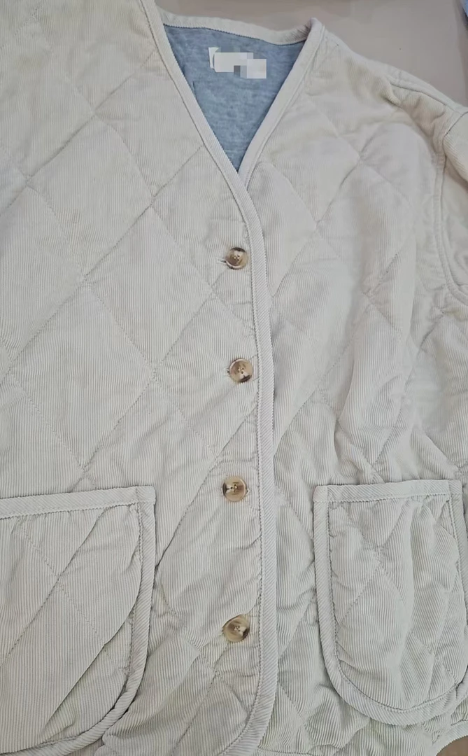 【奈野喜】韩国东大门正品 /V领菱格棉服外套【NO退NO换】