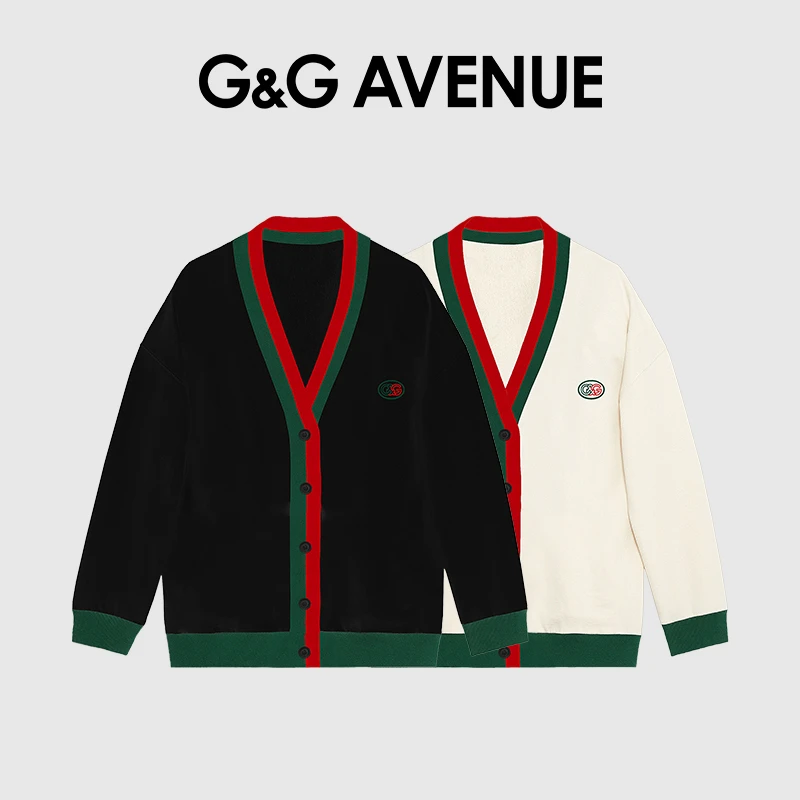 法国G&G AVENUE轻奢潮牌开衫毛衣拼接织带针织衫-GM233105