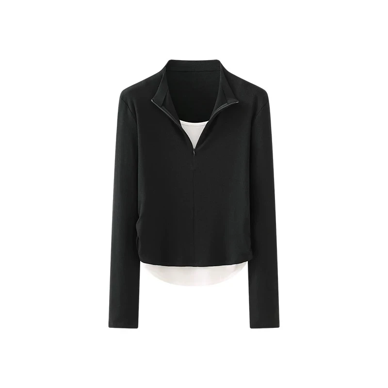 FEEL SURE K1788 安哥拉红半拉链假两件燕尾针织衫 ES-0092