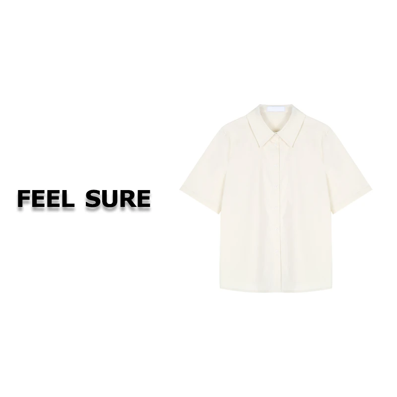 FEEL SURE K1292 翻领纯色休闲女衬衫小众百搭夏季衬衣 DT-104228