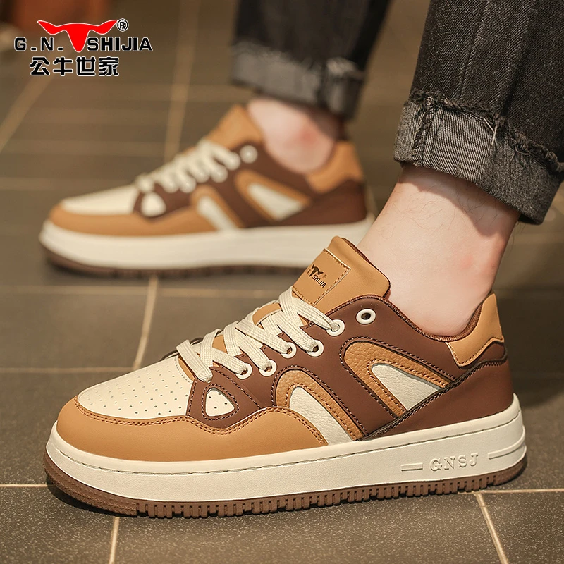 公牛世家秋季男鞋潮牌高级感百搭休闲板男士青少年厚底运动潮鞋