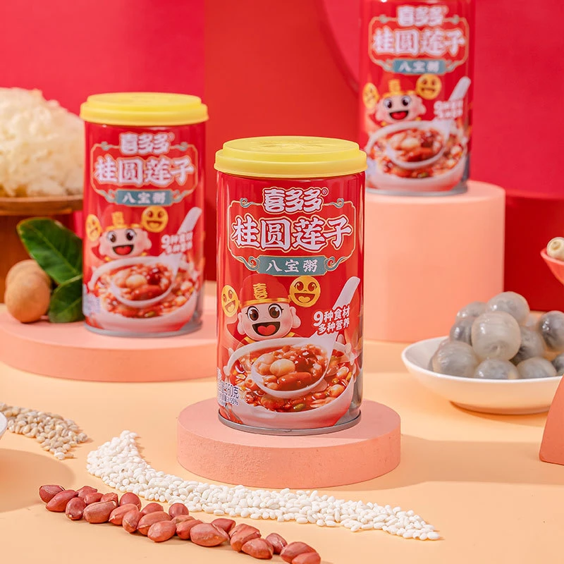 喜多多桂圆莲子八宝粥速食粥罐头早餐粥免煮开盖即食整箱礼盒装