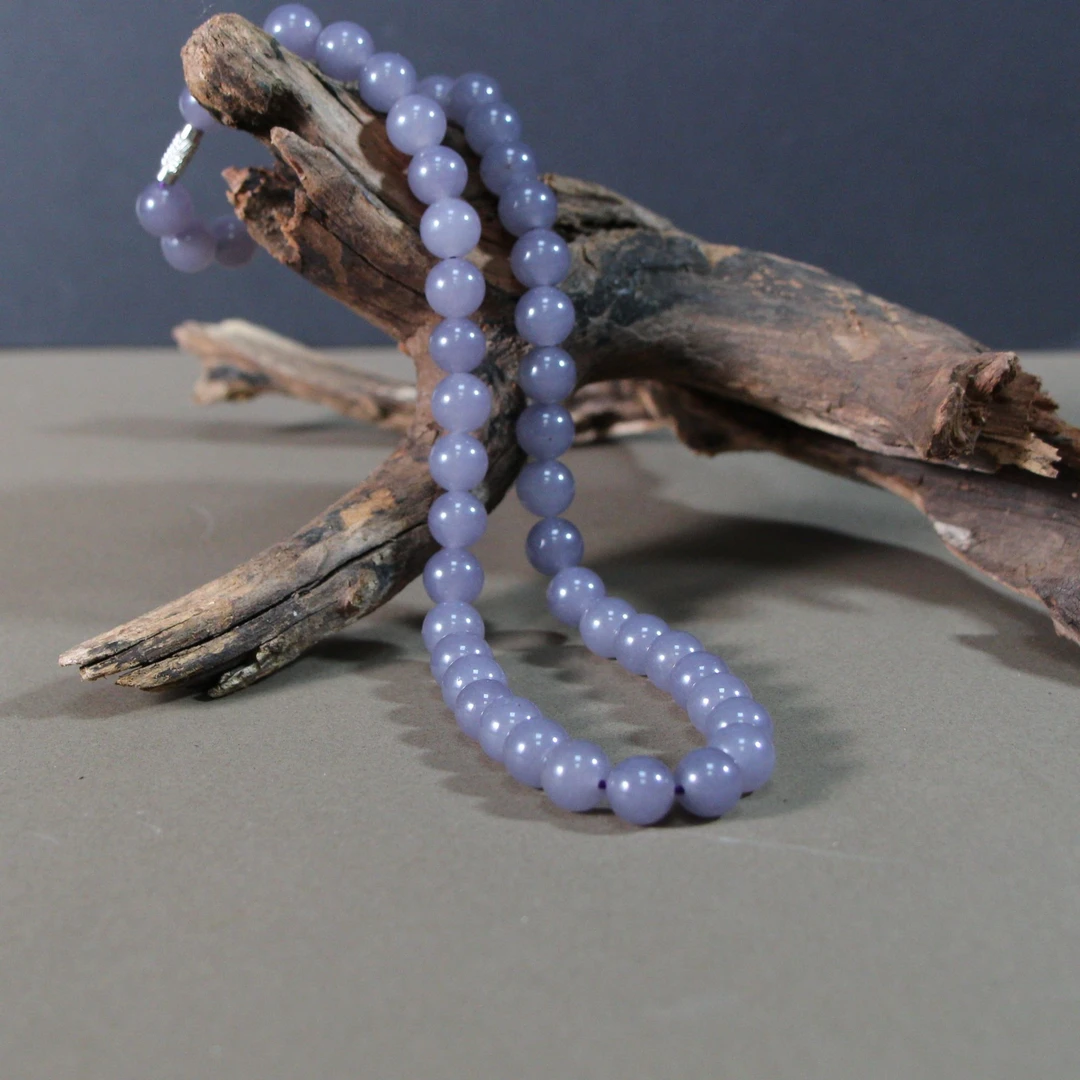 烟紫灰色高等冰粉和田玉项链