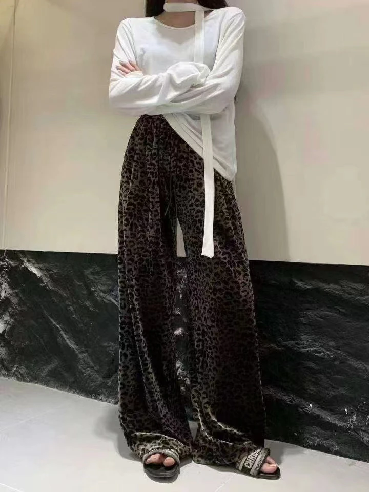 （自留女神豹纹裤）金丝绒豹纹阔腿裤宽松垂坠感阔腿裤