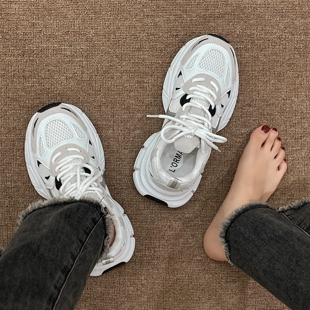 街拍老爹鞋女春季夏季新款休闲运动鞋子爆款厚底网面透气小白鞋女