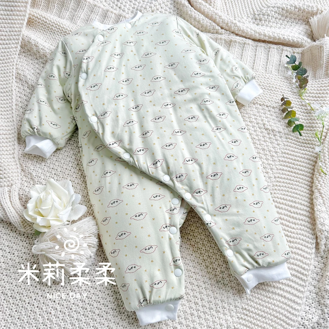 100%新疆长绒棉宝宝冬季加厚连体衣婴幼儿冬季爬服新生儿女宝加绒