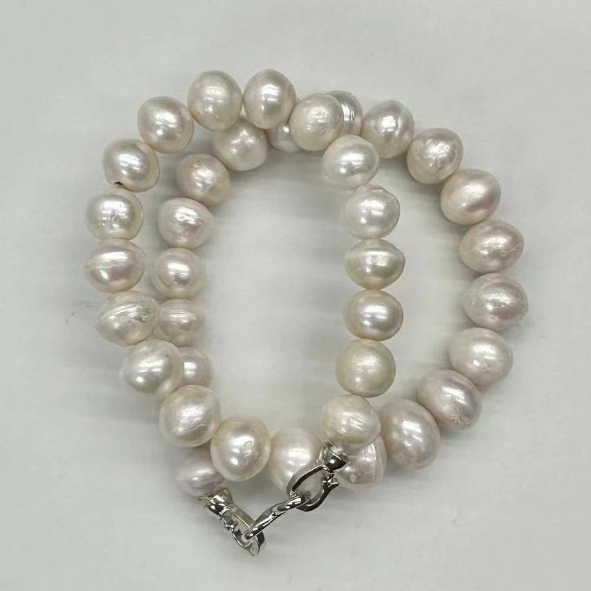 天然淡水珍珠项链飞碟白斑11-14mm合金配件不保色有瑕疵多样发027