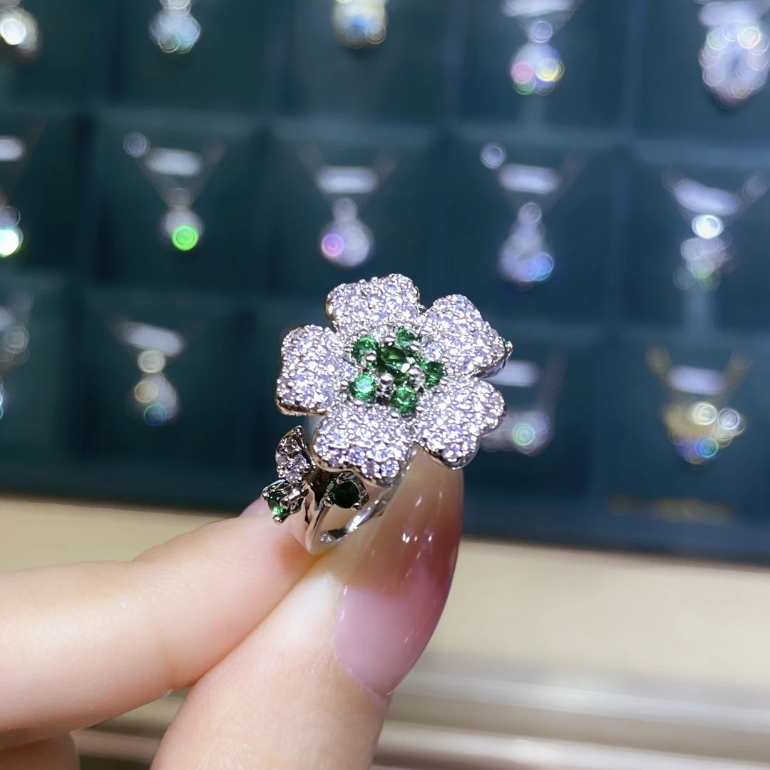 铜合金合成锆石戒指 高定气质百搭晚宴花朵戒指DX0700-2217