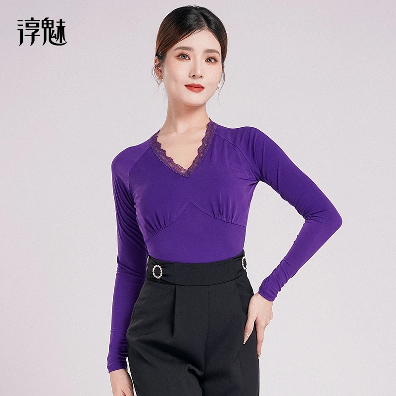 CM摩登舞服女装吉特巴蕾丝分体舞衣广场舞v领跳舞上衣M1029