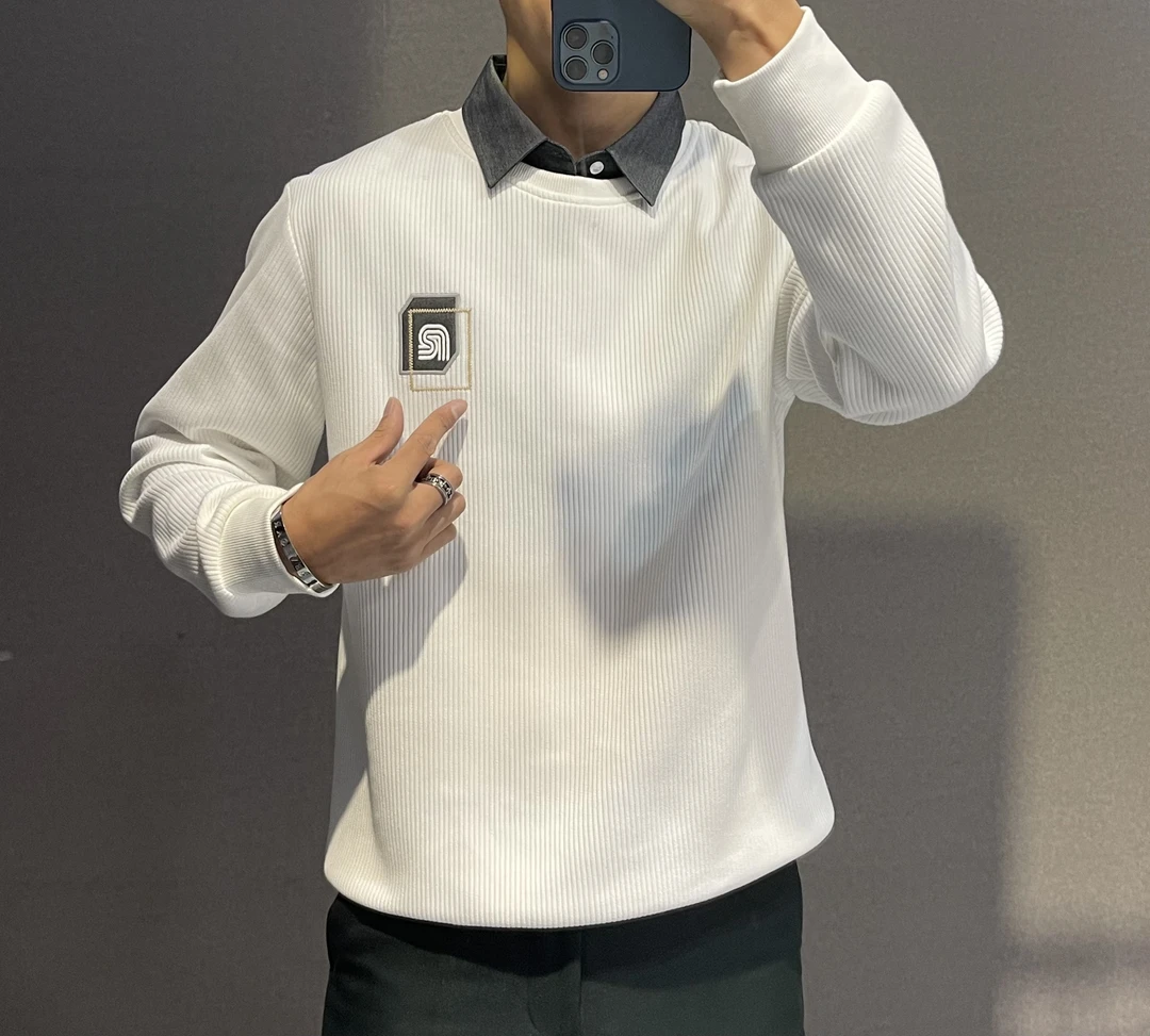 假两件卫衣男衬衫领子翻领上衣青年休闲长袖潮牌