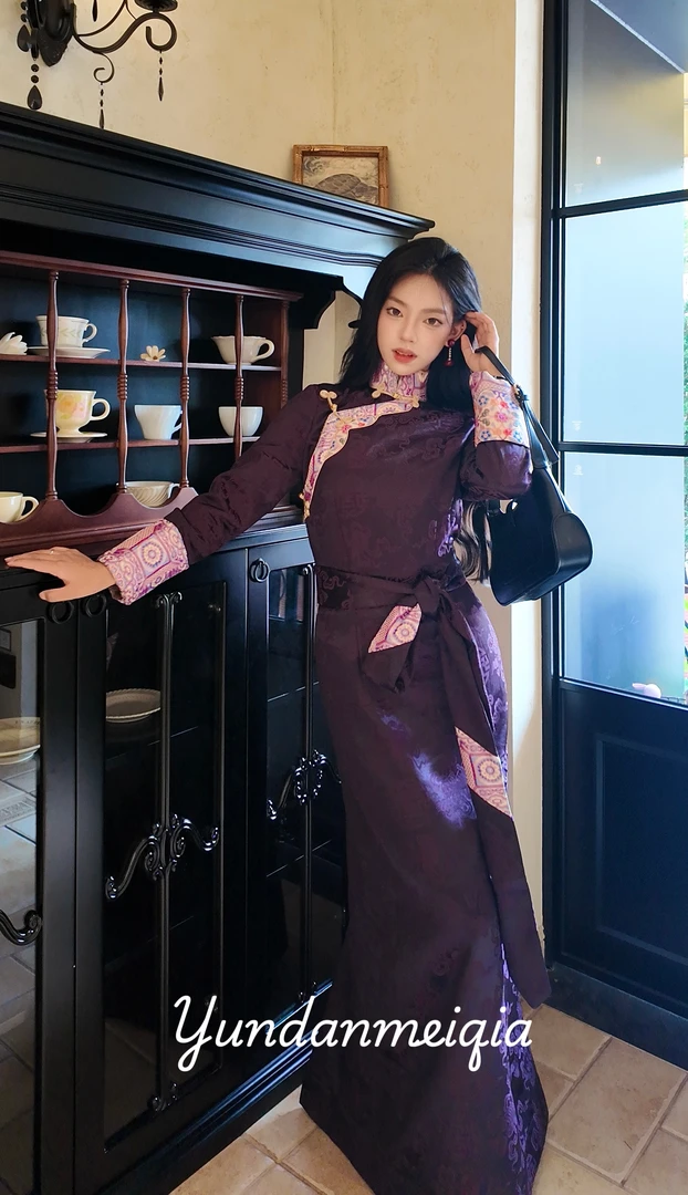 跨年织锦拼色加绒冬款民族风连衣裙2025新款