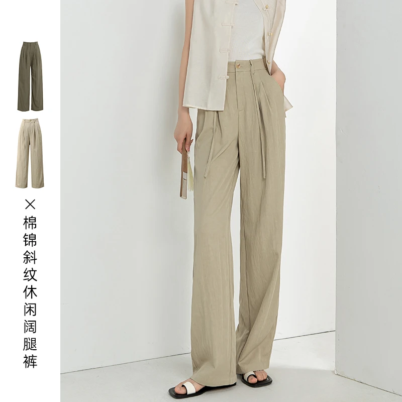 微瑕疵 84225松弛垂感高腰休闲裤女百搭抽绳宽松阔腿拖地裤子夏