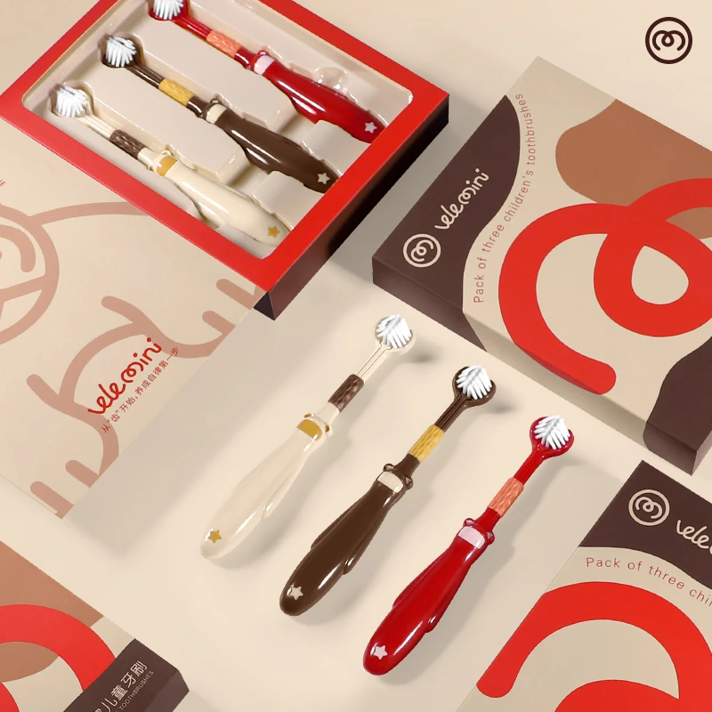 未来秘密VLMN【儿童三面牙刷】卡通可爱小熊宝宝护龈儿童专用牙刷