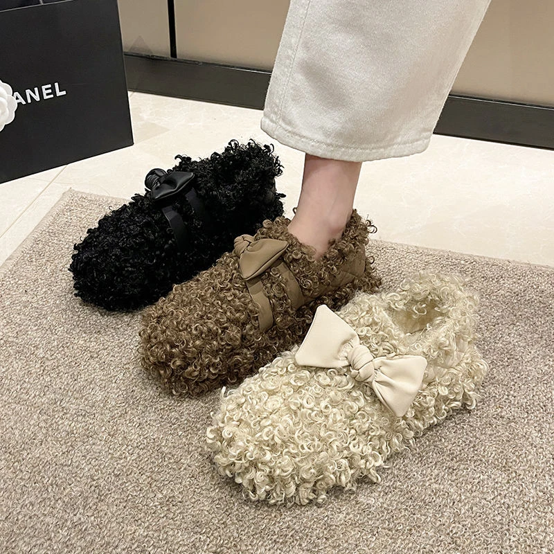 网红爆款豆豆鞋女2023冬季新款加绒加厚毛毛鞋外穿时尚高级感棉鞋
