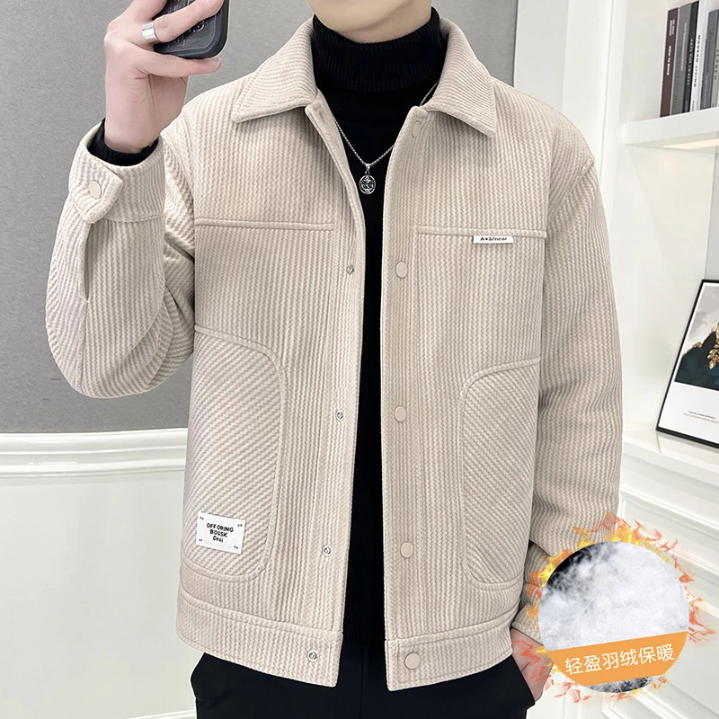 啄木鸟2023冬季新款男士时尚帅气毛呢棉服外套青年欧面绒保暖棉服