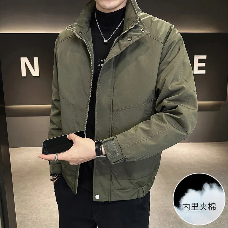 啄木鸟秋冬季棉服纯色简约立领时尚长袖加棉休闲潮流帅气男生外套