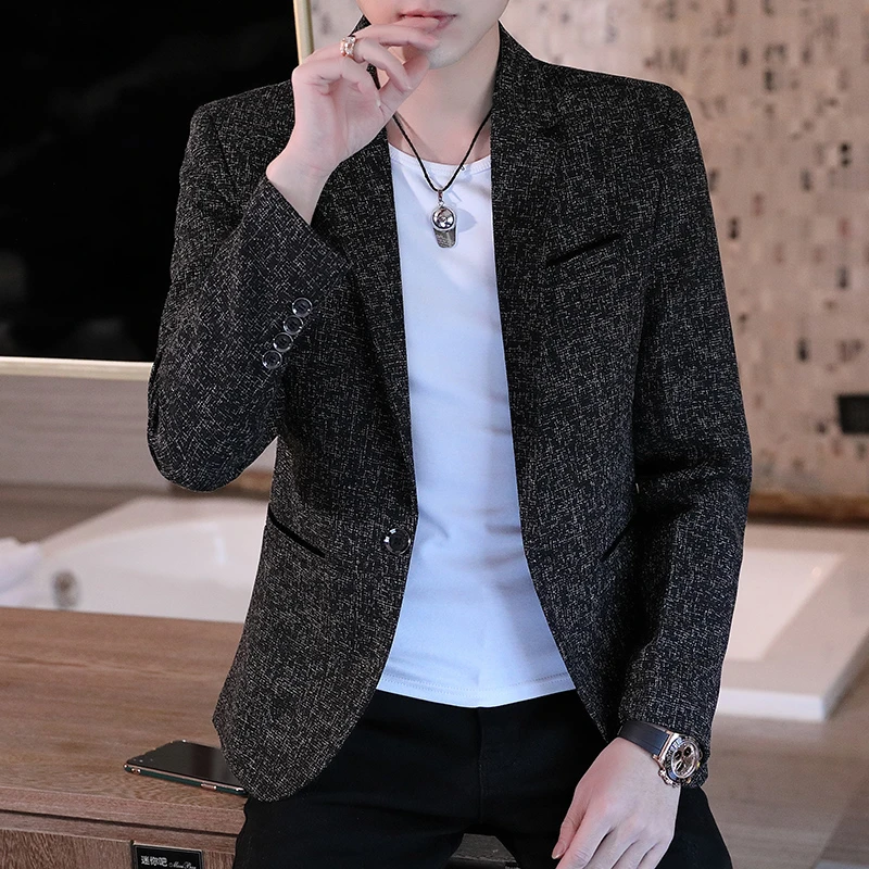 啄木鸟西服男士爆款2023新款韩版修身秋冬时尚百搭休闲小西装外套
