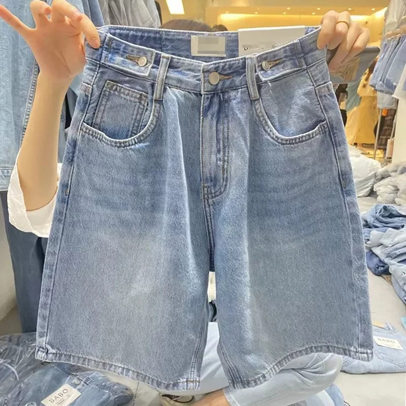 梨形身材五分牛仔短裤女2025夏季新款胖mm高腰显瘦休闲宽松中裤子