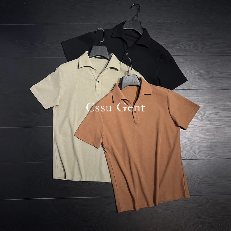 商务意式复古一片领3A抗菌短袖POLO衫男士休闲纯色半袖T恤上衣潮