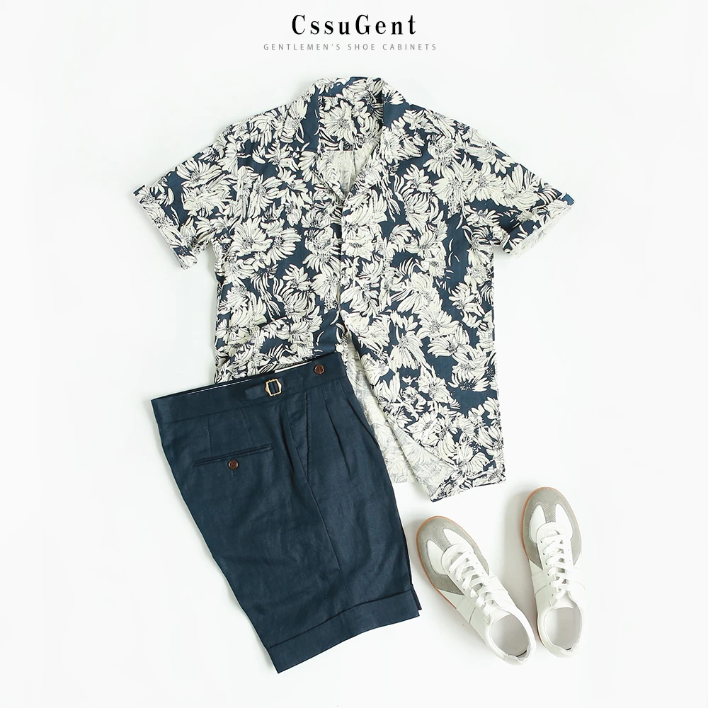 夏季 夏威夷高定系列 舒适透气古巴领短袖花衬衫男休闲半袖衬衣潮
