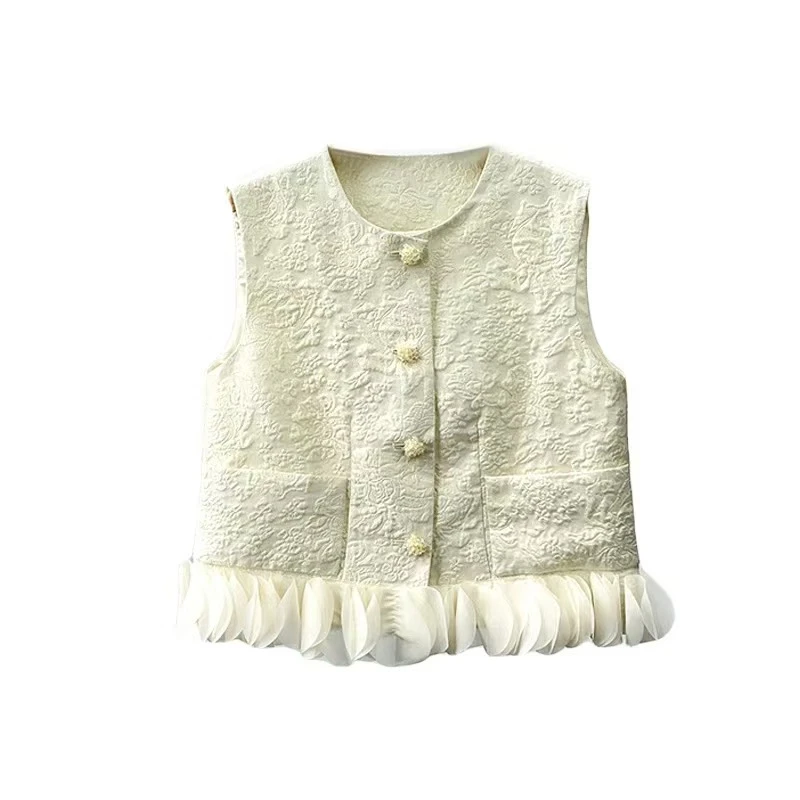 【深圳米熙儿】定制桑蚕丝金丝花朵浮雕肌理纹花边马甲M213