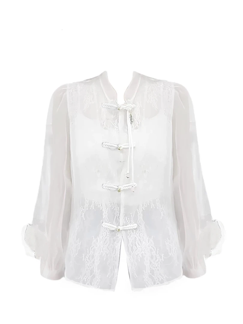 【深圳米熙儿】新款名媛气质洋气蕾丝开衫时尚百搭衬衫8105