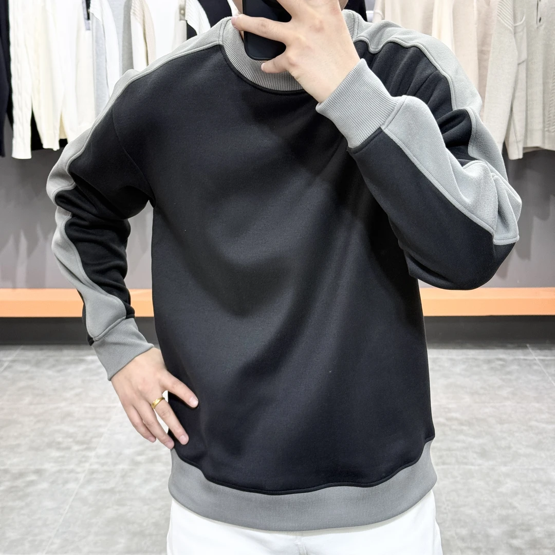 2024男士新品帅气时尚拼色双面磨毛潮流休闲百搭加绒卫衣SH2406