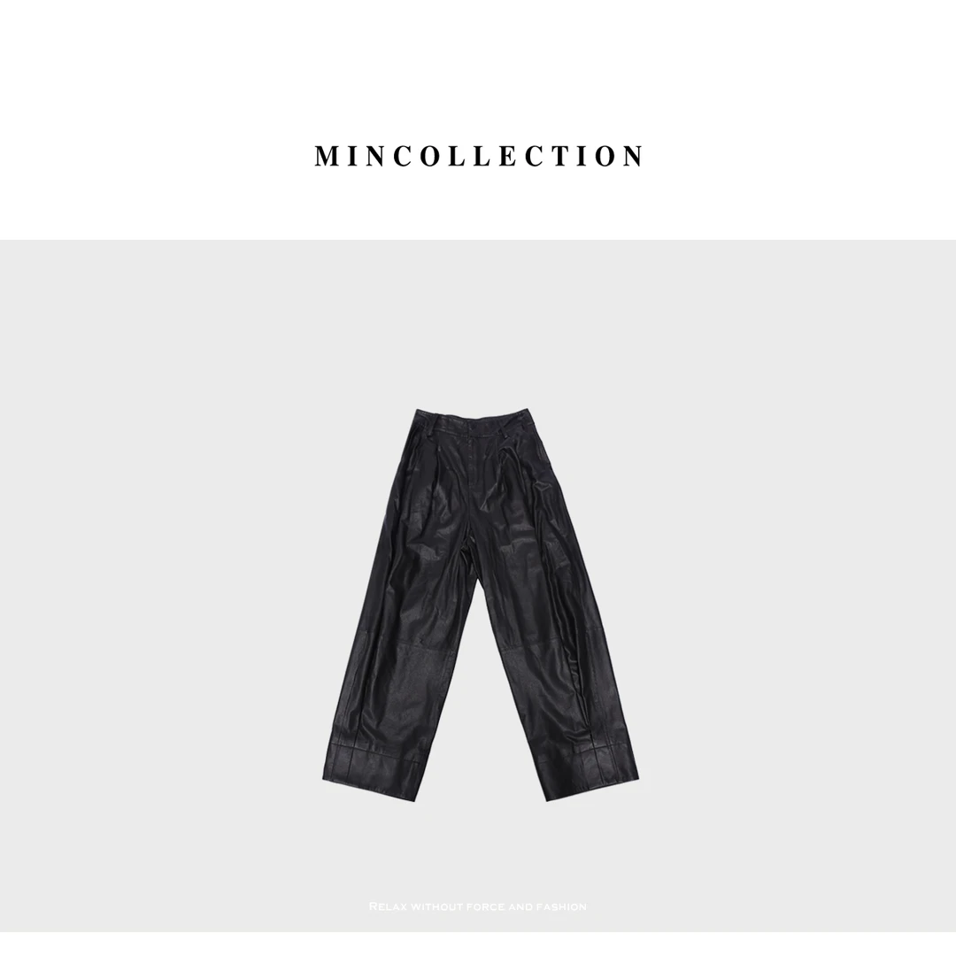 DE Mincollection收褶皮裤/复古褶皱茧型微宽松植鞣绵羊皮裤X2943
