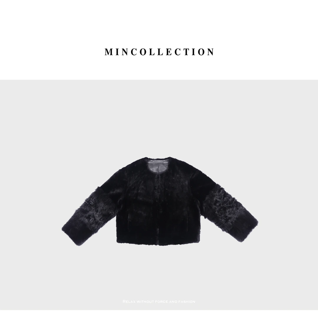 DE Mincollection8861拼袖毛外套/澳洲进口美利奴一体羊毛外套