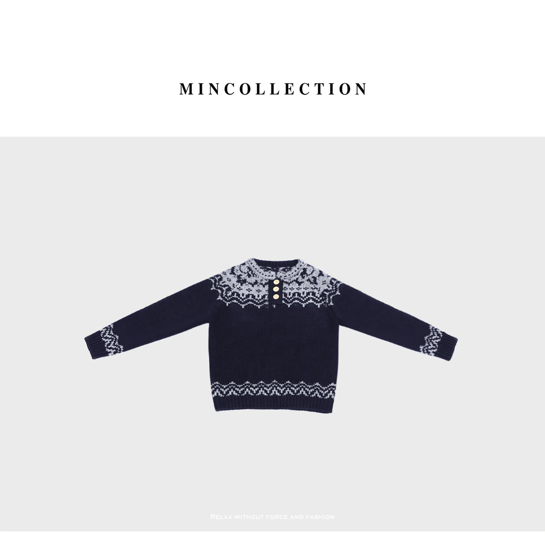 DE Mincollection雪花毛衣/复古费尔岛羊毛混纺半开领毛衣76015