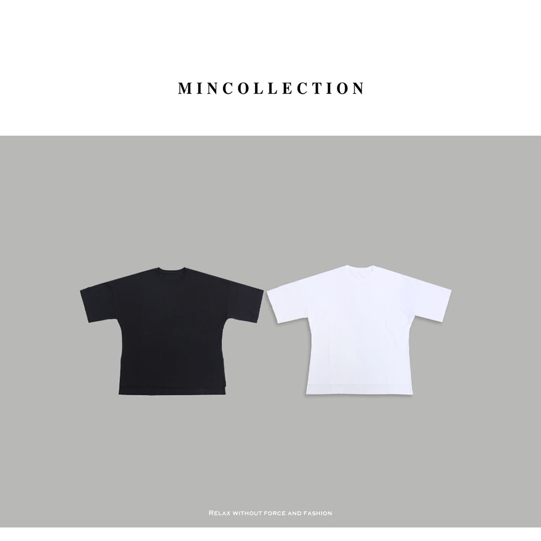 DE Mincollection 侧开叉大T/双纱长绒棉慵懒风廓形中袖T恤40538